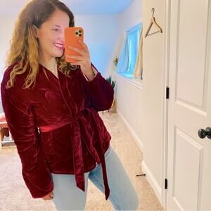 Rebecca Taylor Red Velvet Quilted Belted Coat Large